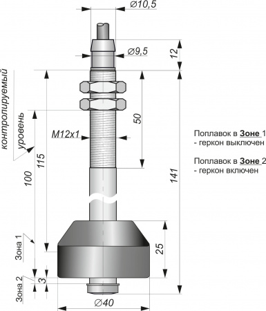 Поплавковый датчик уровня жидкости DFG 40.25-B1-NO/NC-100.12-M12x1-F